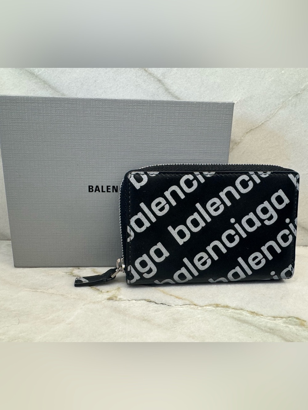 Balenciaga All Over Print Zip Card Holder Wallet